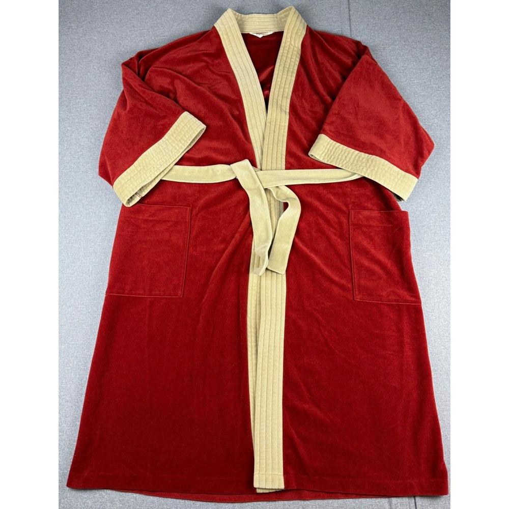 Vanity Fair For Him Mens L XL Velour Robe Red Belted Made USA Vintage
